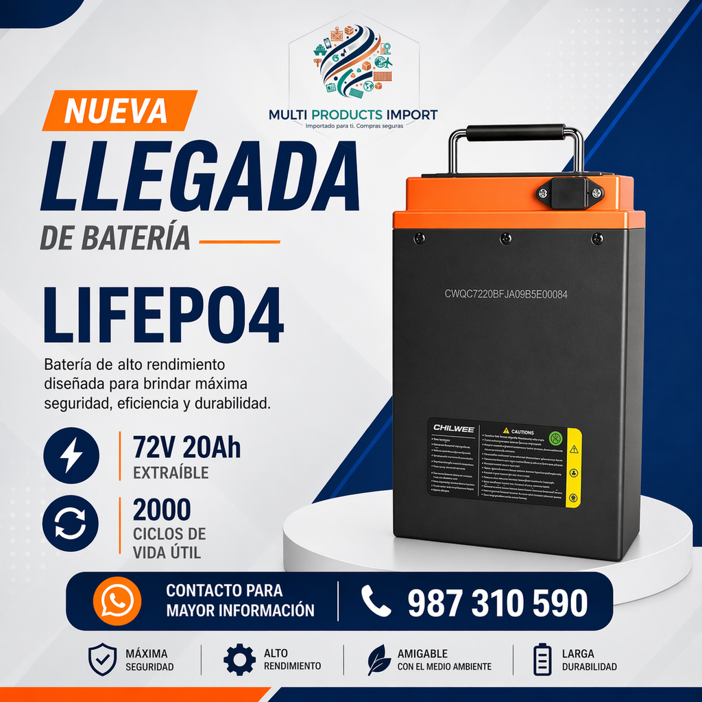 BATERÍA Litio LiFePO4 72V 20Ah PARA MOTO / TRIMOTO ELÉCTRICA