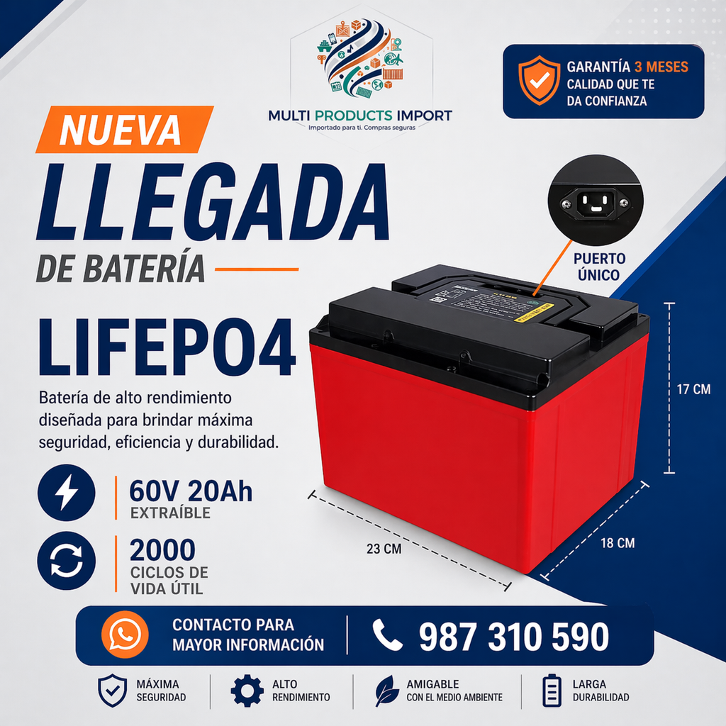 BATERÍA Litio LiFePO4 60V 20Ah PARA MOTO ELÉCTRICA