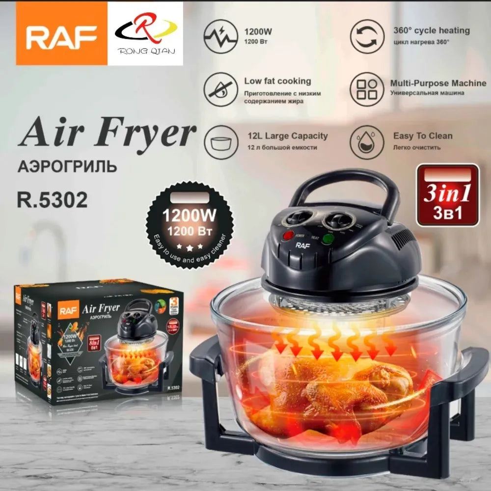 FREIDORA DE AIRE VIDRIO 12 LITROS 8 EN 1 RAF 3500W