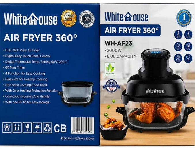 Freidora de Aire de vidrio Modelo Ninja - White House WH-AF23 6 Litros 2000W