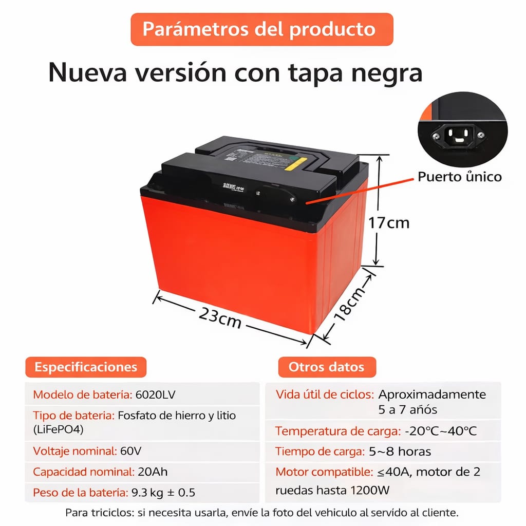 BATERÍA Litio LiFePO4 60V 20Ah PARA MOTO ELÉCTRICA