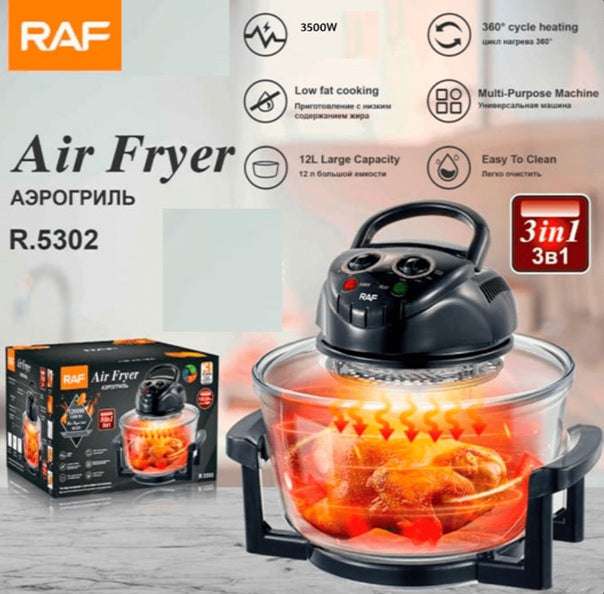FREIDORA DE AIRE VIDRIO 12 LITROS 8 EN 1 RAF 3500W
